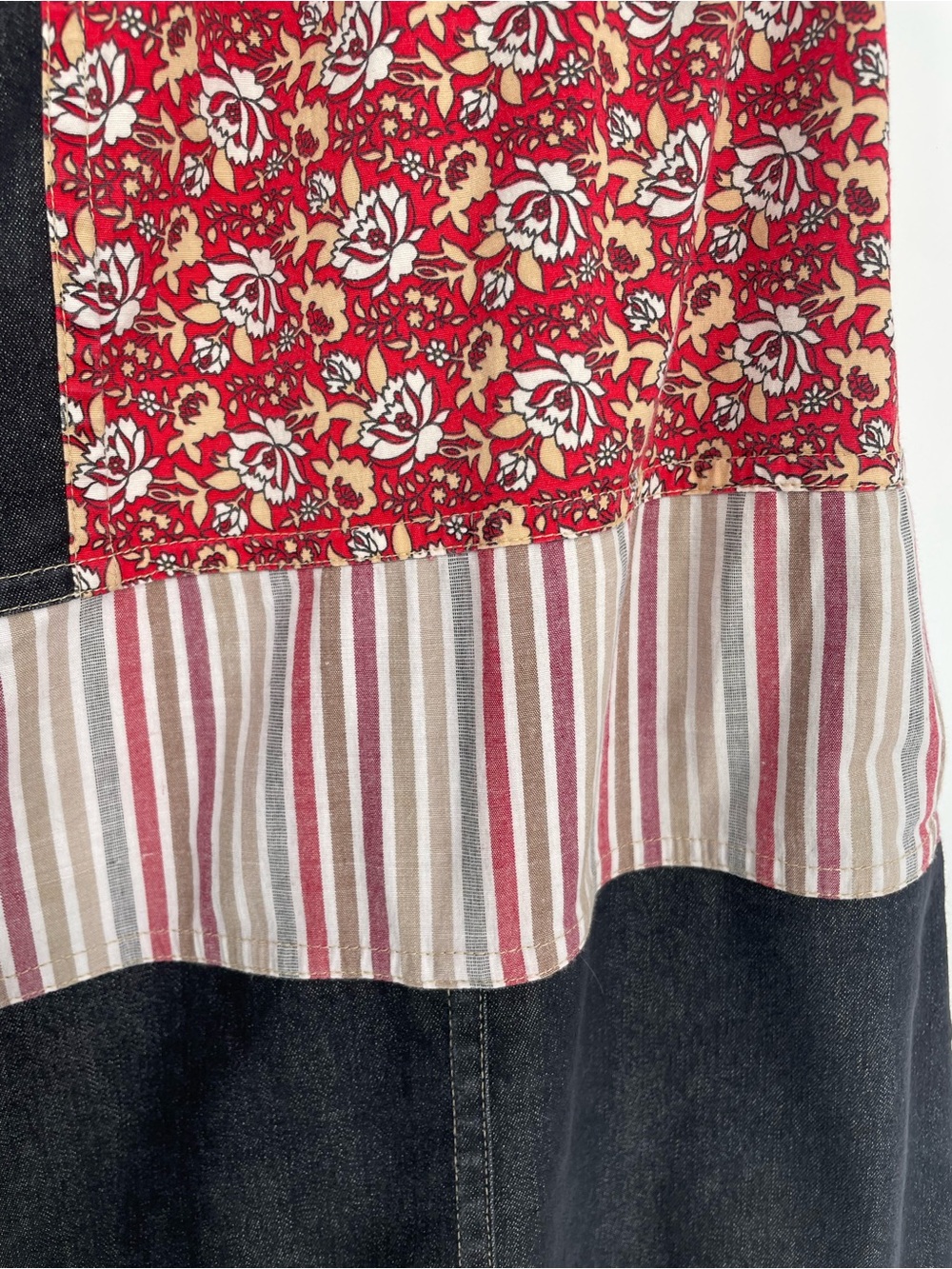80s 90s Koos Of Course! Patchwork Denim Style Midi Skirt Elastic Waist Cotton - Picture 8 of 15